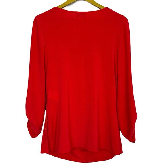 Joseph Ribkoff Cowl Neck Tunic Top Size 10 Red Stretch Draped Capsule Modest Y2K - Picture 4 of 9
